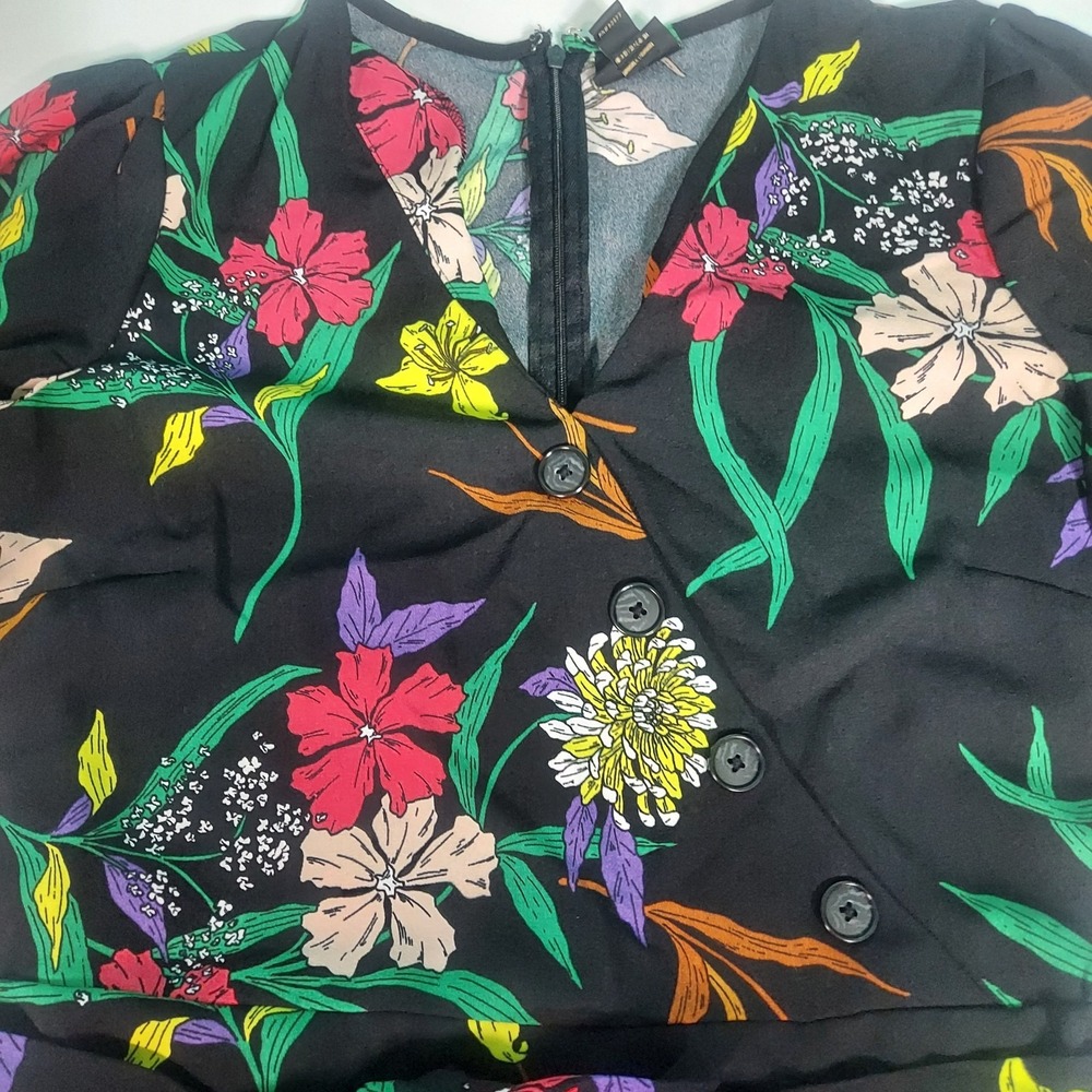 WORTHINGTON Womens Black FLORAL Romper JUMPSUIT One Piece With Belt Small